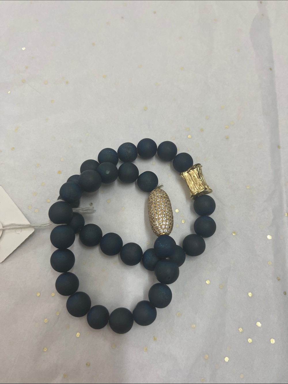 Matte Navy Bead Bracelet with Gold Pave Accent